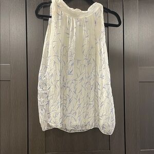 Silk Blouse w/elegant bow that ties in the back. White and Blue Sleeveless Top